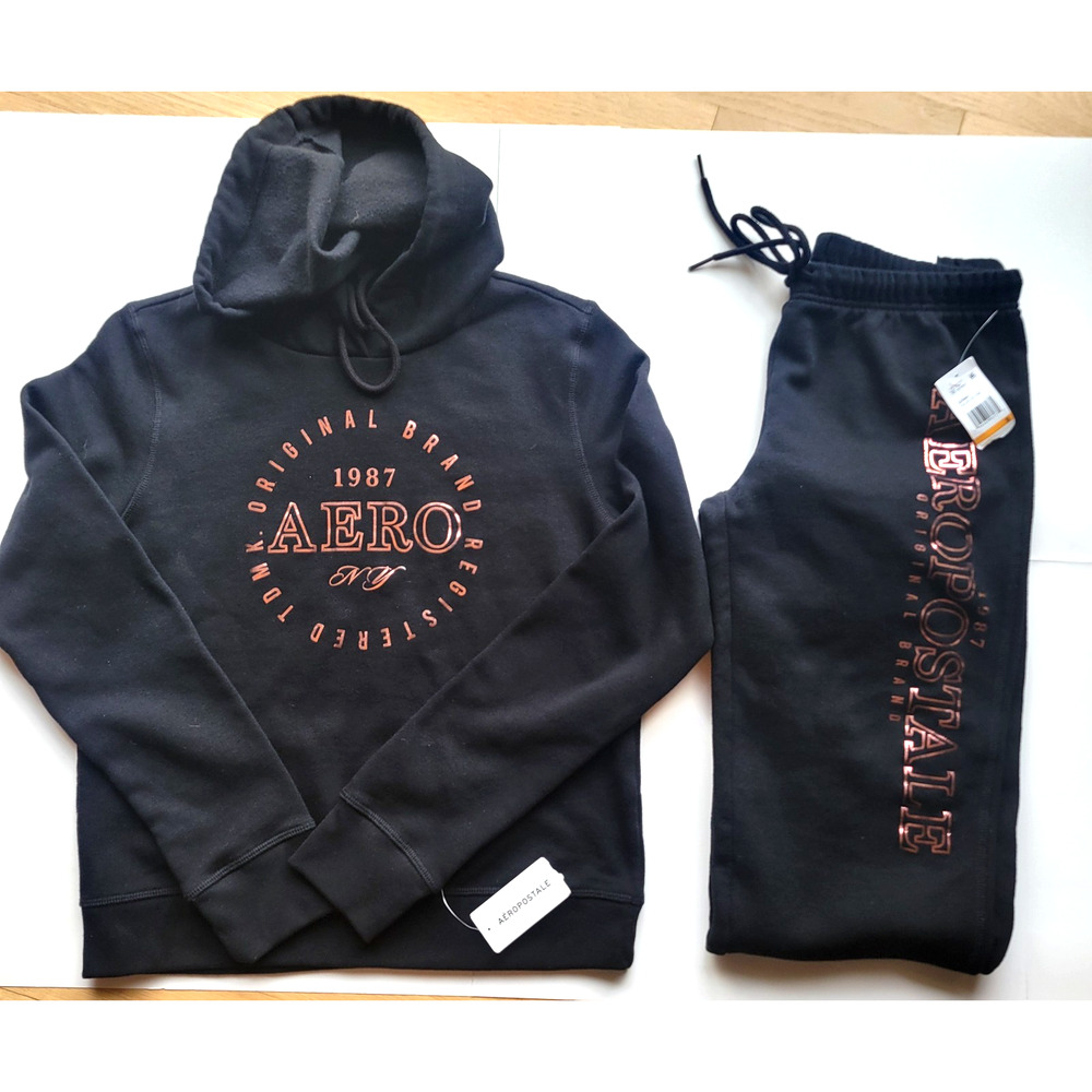 Aeropostale Women’s S Metallic Logo Hoodie & Sweatpants Matching Cinch Set New